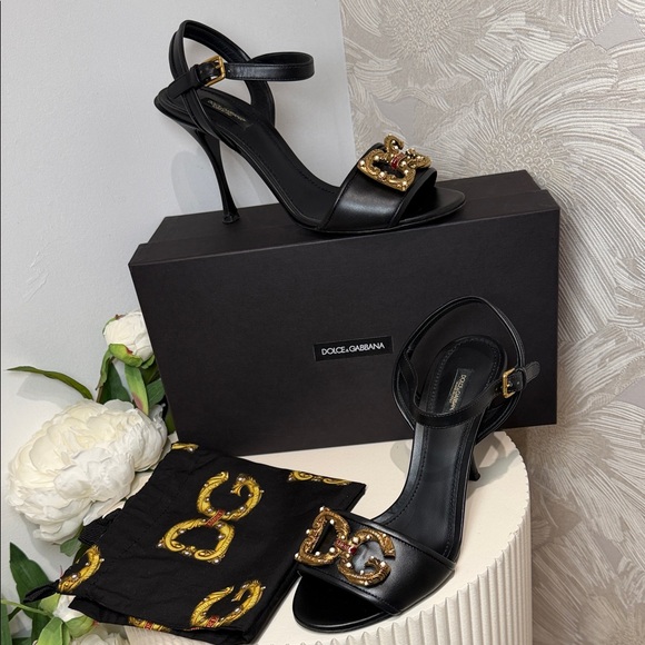 Dolce & Gabbana Shoes - Dolce & Gabbana Black Leather Sandals with DG Embellishment